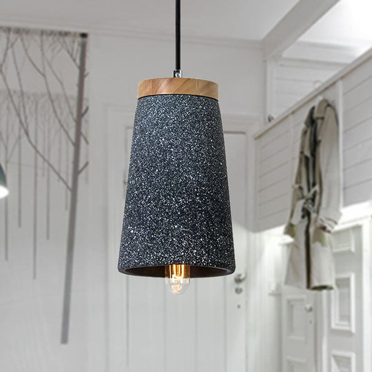 Industrial 1-Light Cement Pendant For Coffee Shop Ceiling With Tapered Shade - Black/White/Grey