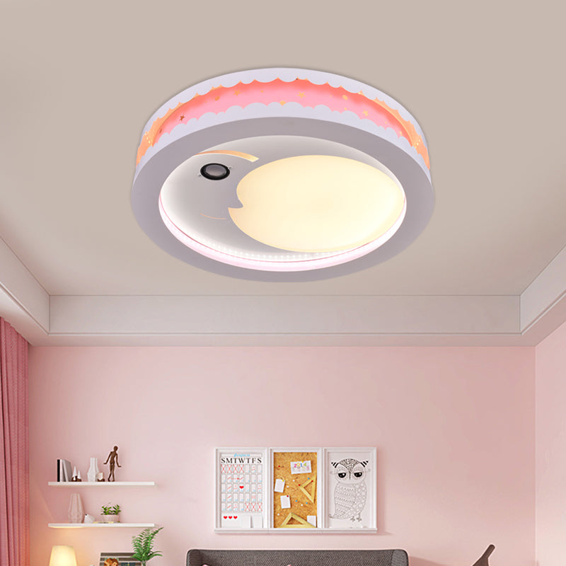 Metal Led Music Ceiling Light For Bedrooms: Hollow Crescent Design (Pink/Blue/Navy)