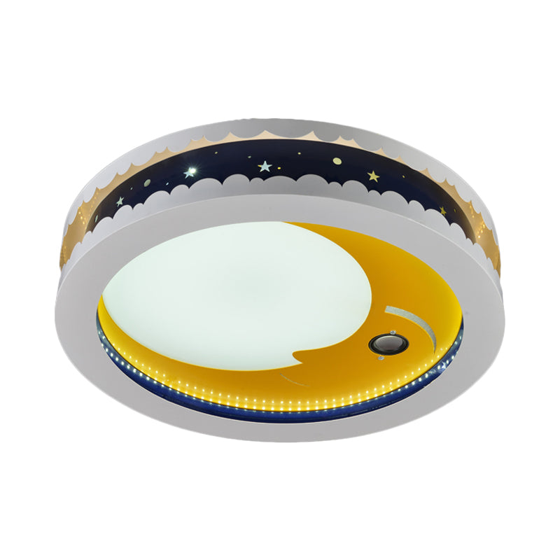 Metal Led Music Ceiling Light For Bedrooms: Hollow Crescent Design (Pink/Blue/Navy)