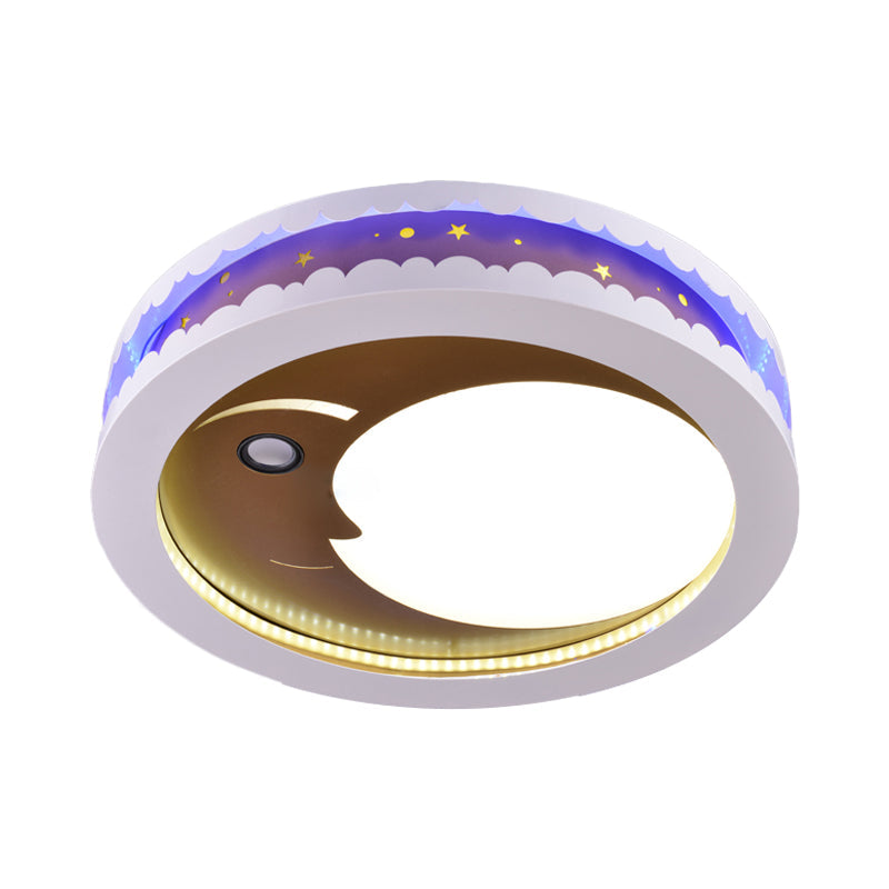 Metal Led Music Ceiling Light For Bedrooms: Hollow Crescent Design (Pink/Blue/Navy)
