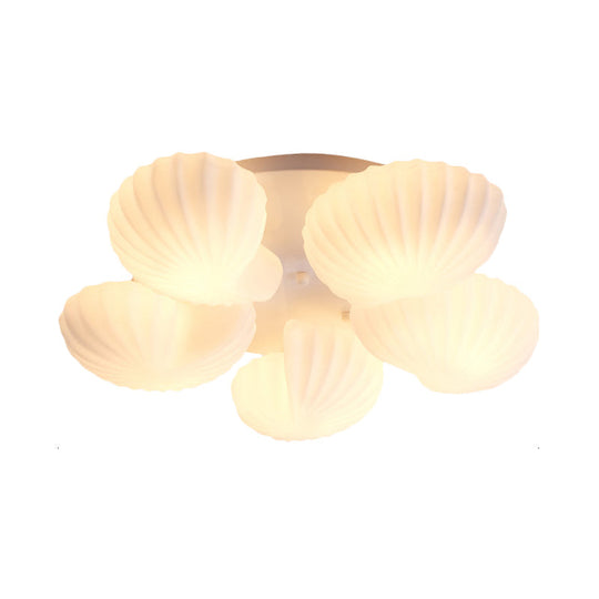 Nautical Glass Scallop Shell Flush Light - 3/5-Light Mount Ceiling Lighting For Living Room