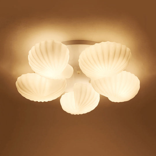Nautical Glass Scallop Shell Flush Light - 3/5-Light Mount Ceiling Lighting For Living Room