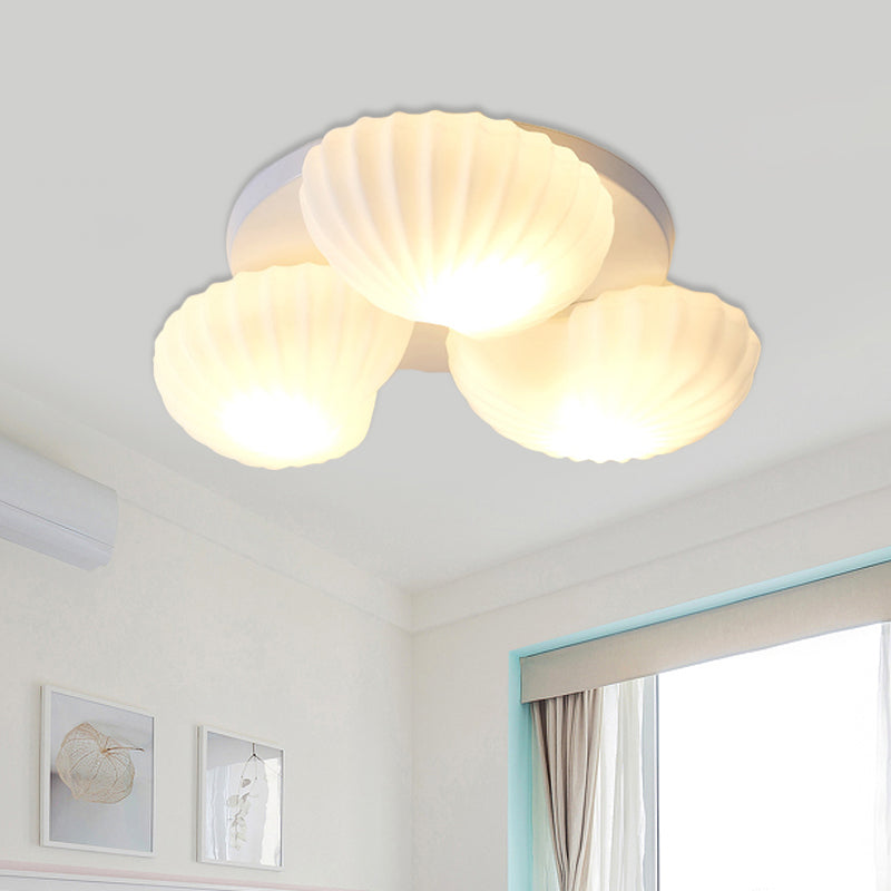Nautical Glass Scallop Shell Flush Light - 3/5-Light Mount Ceiling Lighting For Living Room