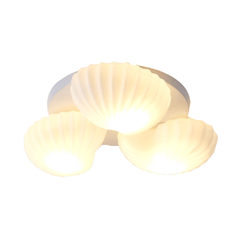 Nautical Glass Scallop Shell Flush Light - 3/5-Light Mount Ceiling Lighting For Living Room
