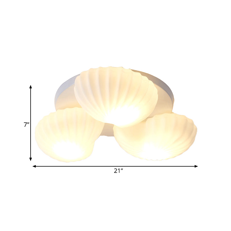 Nautical Glass Scallop Shell Flush Light - 3/5-Light Mount Ceiling Lighting For Living Room