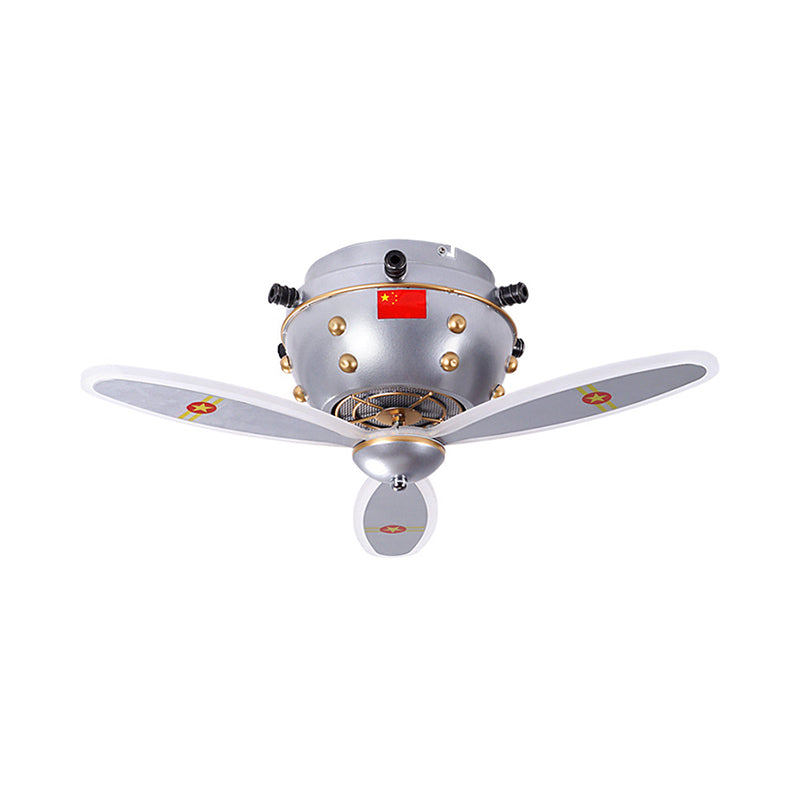 Kids Led Ceiling Light Fixture In Nickel For Boy’s Room - Propeller Jet Head Flushmount