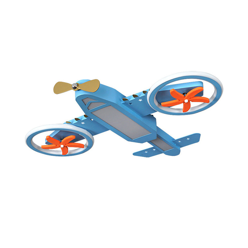 Kids’ Blue Jet Plane Ceiling Light With Spinnable Wing And Led Flush Mount