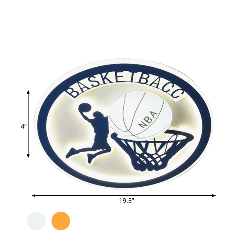 Kids Bedroom Basketball Led Flush - Mount Ceiling Light - Orange/White Glass Fixture