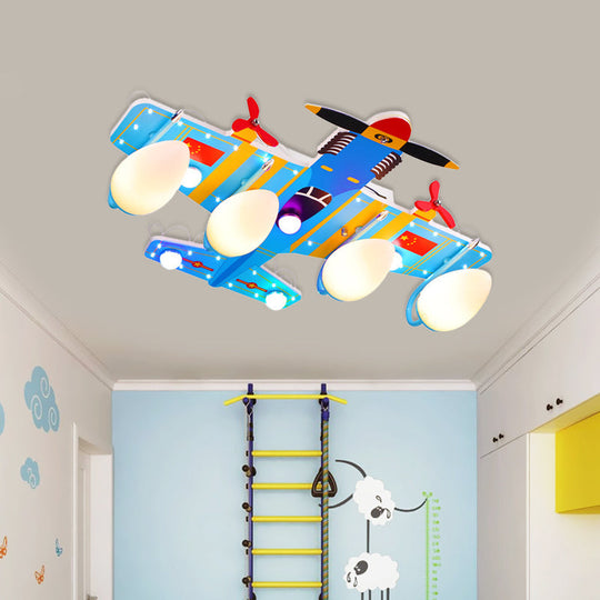 Blue Acrylic Fighter Jet Ceiling Light For Boys Bedroom - 4 Head Flush Mount Fixture