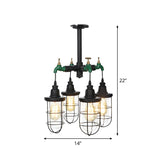 Sleek Black 3/4-Light Semi Mount Industrial Clear Glass Cage Lamp Fixture