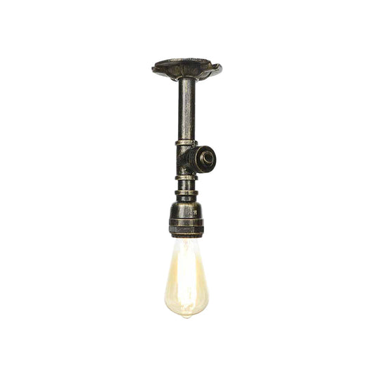 Bronze Water Pipe Ceiling Light - Antique Semi - Flush Mount With 1 Bulb