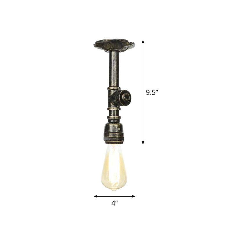 Bronze Water Pipe Ceiling Light - Antique Semi - Flush Mount With 1 Bulb