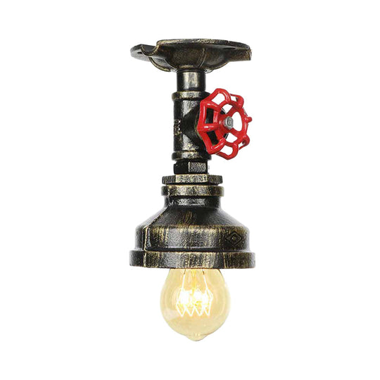 Bronze Water Pipe Ceiling Light - Antique Semi - Flush Mount With 1 Bulb