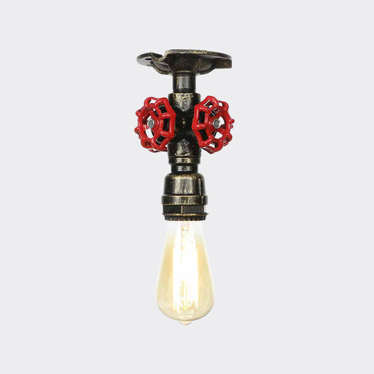 Bronze Water Pipe Ceiling Light - Antique Semi - Flush Mount With 1 Bulb