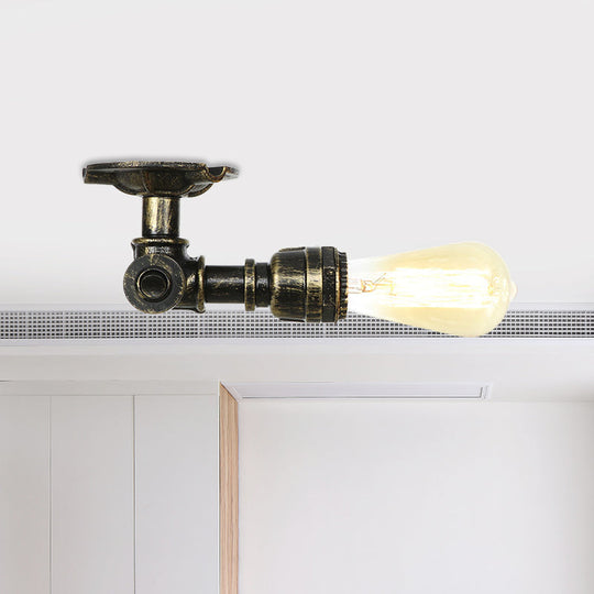 Bronze Rustic Water Pipe Semi Flushmount Ceiling Fixture - 1 - Head Metallic Mount