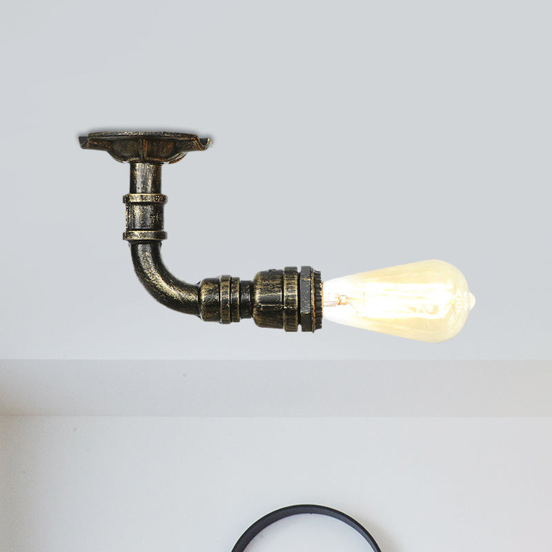 Bronze Rustic Water Pipe Semi Flushmount Ceiling Fixture - 1 - Head Metallic Mount