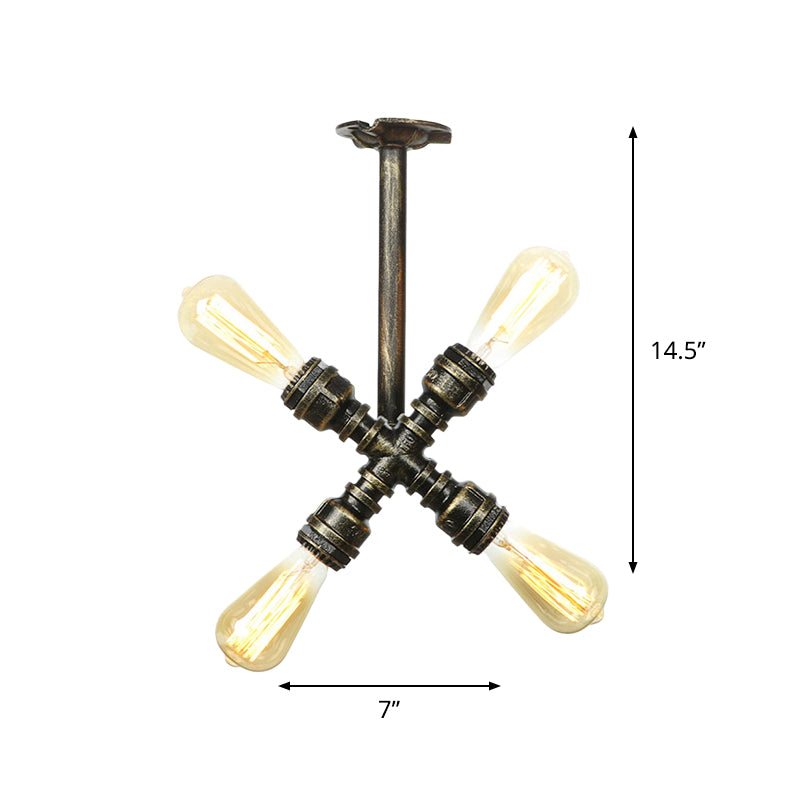 Semi Flush Mount Industrial Bare Bulb Ceiling Lighting In Bronze (3/4 - Light Iron Flush)