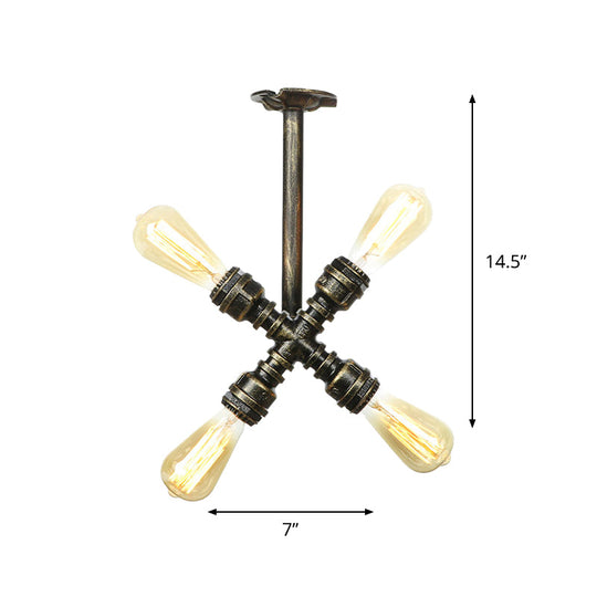 Semi Flush Mount Industrial Bare Bulb Ceiling Lighting In Bronze (3/4 - Light Iron Flush)