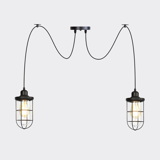 Industrial Black Caged Multi-Bulb Ceiling Light With Clear Glass - Perfect For Restaurants And Swag