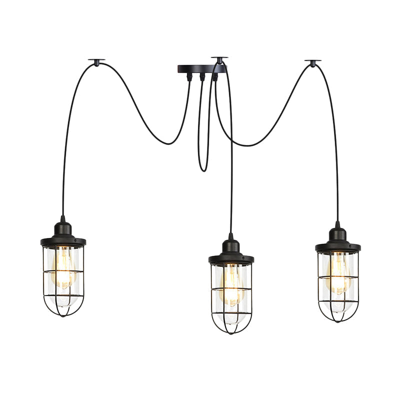 Industrial Black Caged Multi-Bulb Ceiling Light With Clear Glass - Perfect For Restaurants And Swag