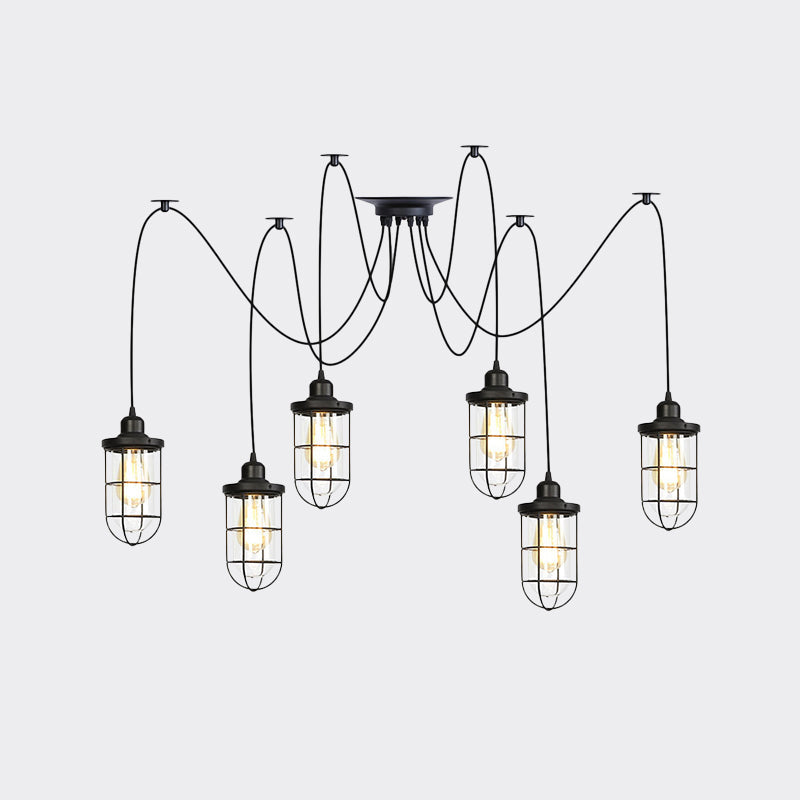 Industrial Black Caged Multi-Bulb Ceiling Light With Clear Glass - Perfect For Restaurants And Swag