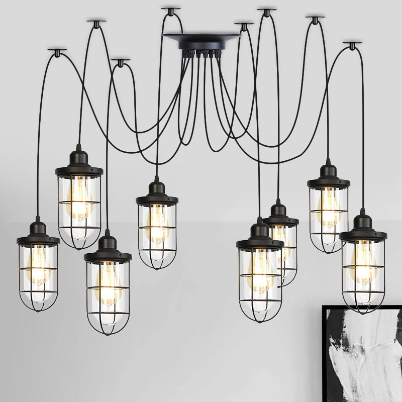 Industrial Black Caged Multi-Bulb Ceiling Light With Clear Glass - Perfect For Restaurants And Swag