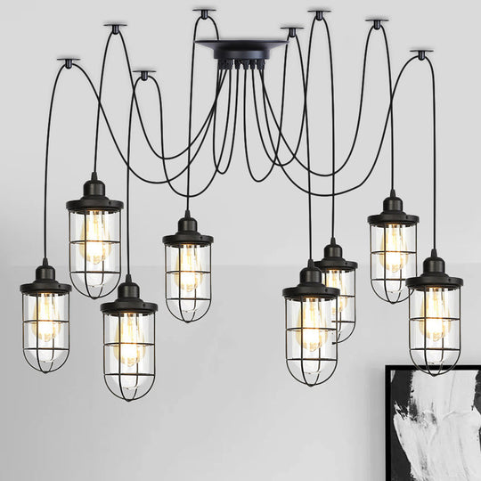Industrial Black Caged Multi-Bulb Ceiling Light With Clear Glass - Perfect For Restaurants And Swag