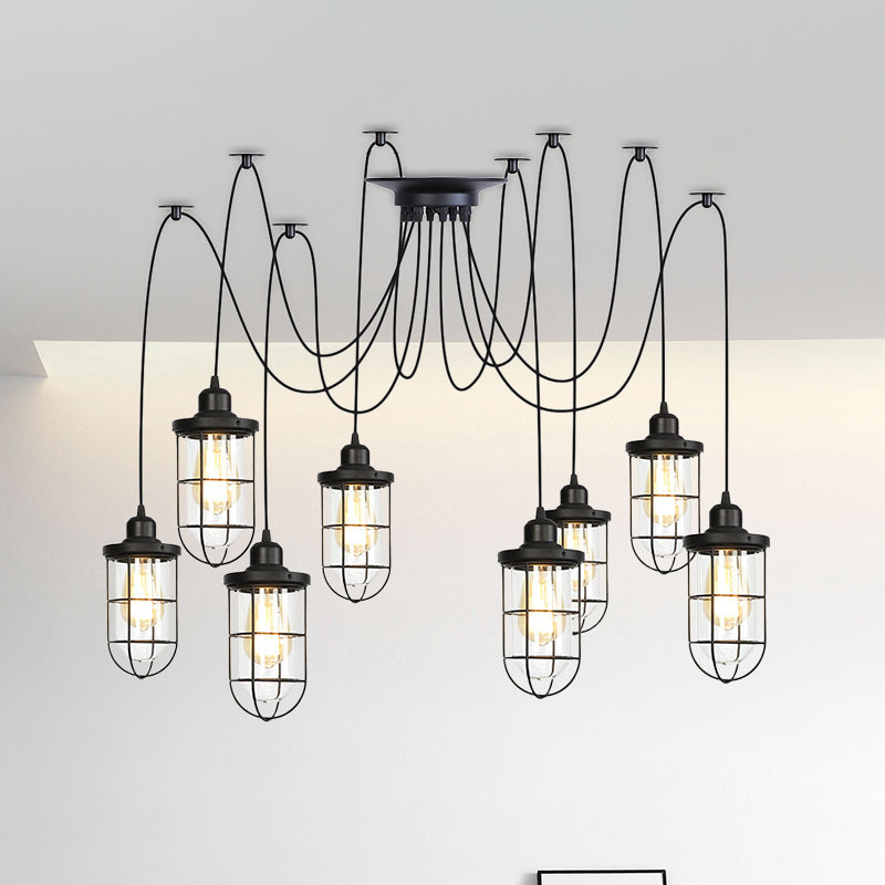 Industrial Black Caged Multi-Bulb Ceiling Light With Clear Glass - Perfect For Restaurants And Swag
