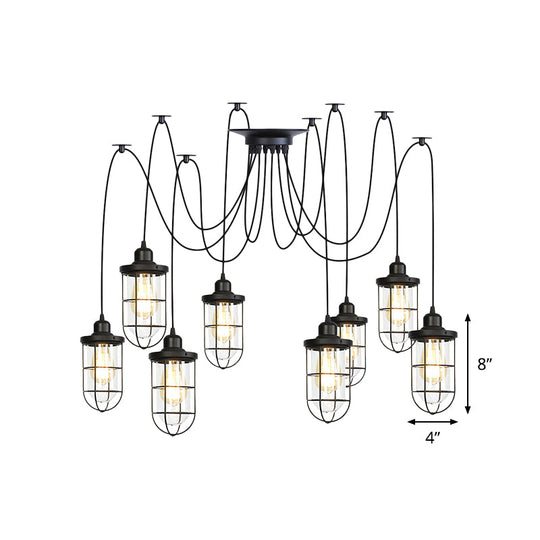Industrial Black Caged Multi-Bulb Ceiling Light With Clear Glass - Perfect For Restaurants And Swag