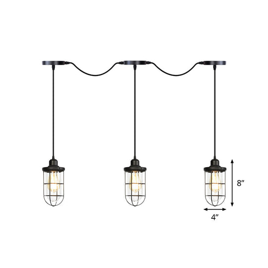 Minimalist Black Multi Light Chandelier With Clear Glass Cage - Farmhouse Tandem Ceiling Lamp
