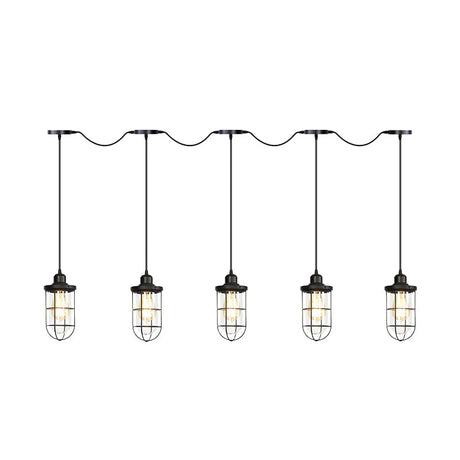 Black Multi-Light Chandelier | Farmhouse Style Clear Glass Cage Tandem Ceiling Lamp