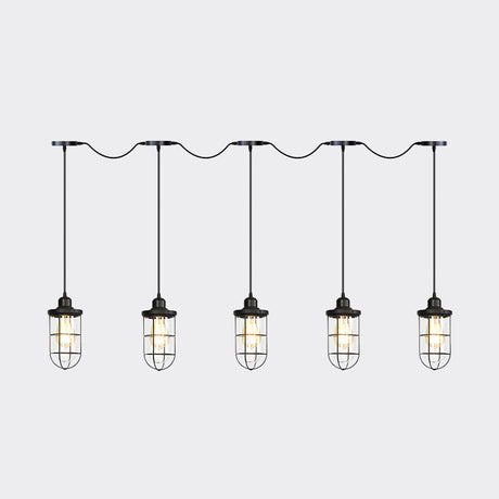 Black Multi-Light Chandelier | Farmhouse Style Clear Glass Cage Tandem Ceiling Lamp