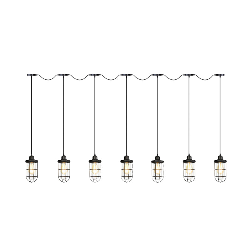 Minimalist Black Multi Light Chandelier With Clear Glass Cage - Farmhouse Tandem Ceiling Lamp