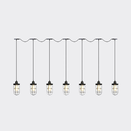 Black Multi-Light Chandelier | Farmhouse Style Clear Glass Cage Tandem Ceiling Lamp