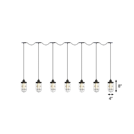 Minimalist Black Multi Light Chandelier With Clear Glass Cage - Farmhouse Tandem Ceiling Lamp