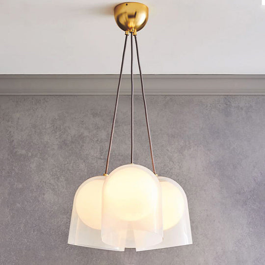 Modern White Glass 3-Light Pendant Lamp With Gold Accents For Living Room Ceiling - Bell Multi Light
