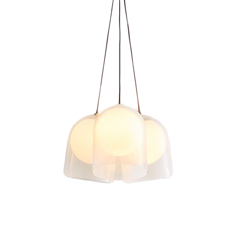 Modern White Glass 3-Light Pendant Lamp With Gold Accents For Living Room Ceiling - Bell Multi Light