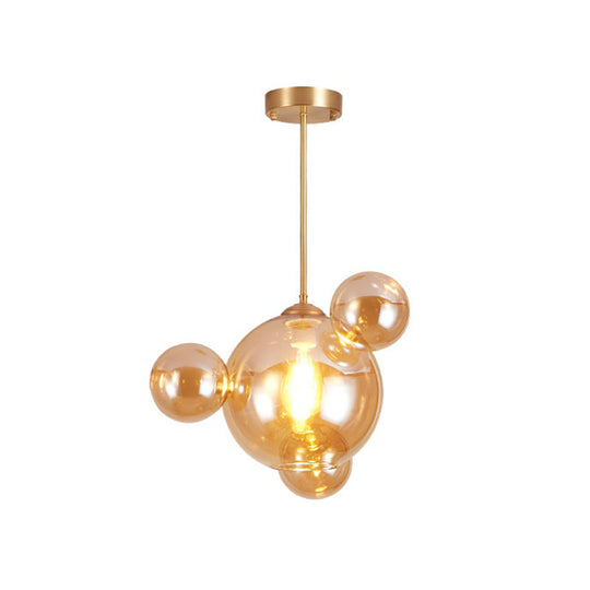 Modernist Amber Glass Pendant Lamp Kit 1 Light Bubble Shape Ideal For Dining Table