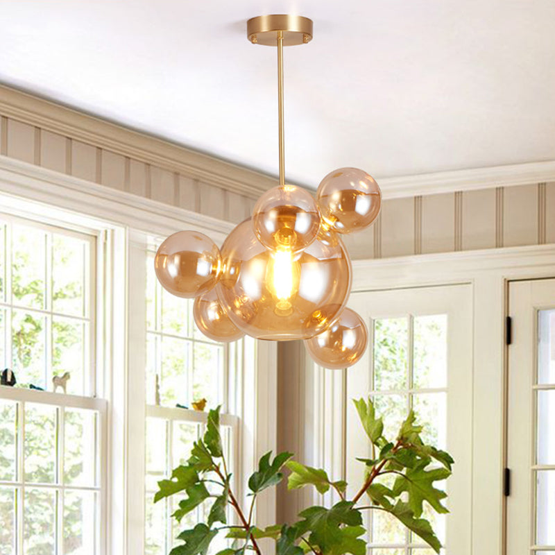 Modernist Amber Glass Pendant Lamp Kit 1 Light Bubble Shape Ideal For Dining Table