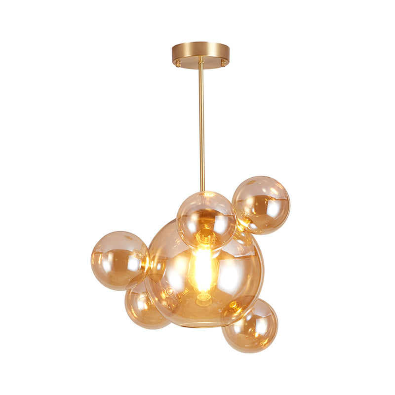 Modernist Amber Glass Pendant Lamp Kit 1 Light Bubble Shape Ideal For Dining Table