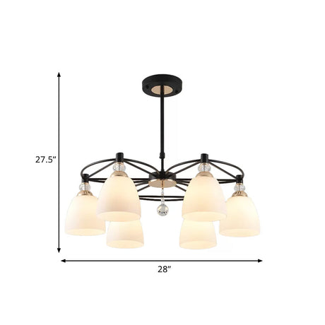 Contemporary Black Chandelier With Cream Glass And Crystal Droplets - 3/6 Lights For Living Room