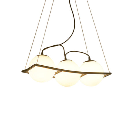 Modernist Frosted Glass Pendant Light With Globe Design - 3/4 Lights Black Frame For Ceiling Hang