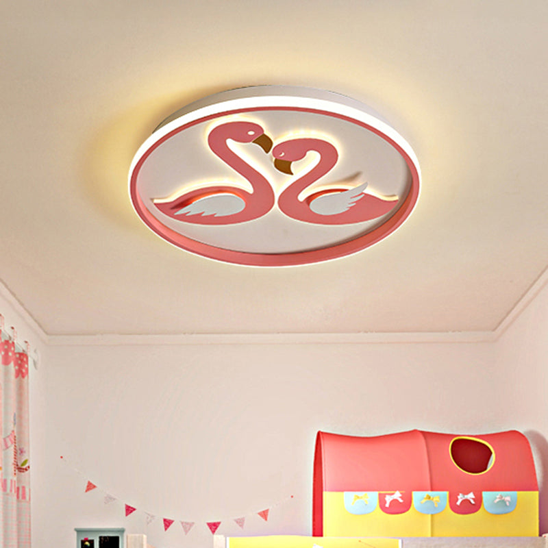 Romantic Swan Flushmount Led Ceiling Light - Modern Acrylic Design In Pink