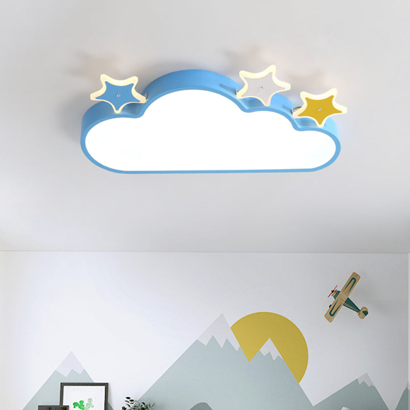 Cartoon Pink/Blue Led Cloud - With - Star Flushmount Ceiling Light For Children’s Room