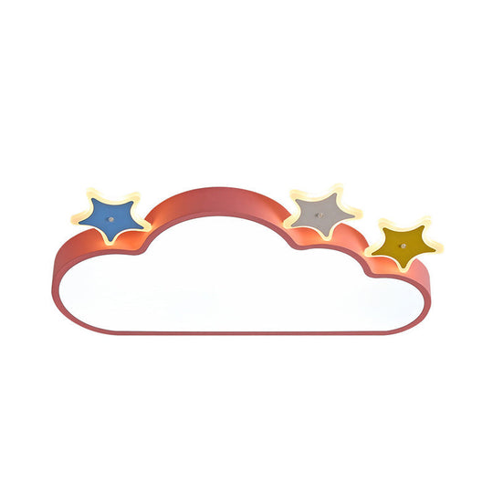 Cartoon Pink/Blue Led Cloud - With - Star Flushmount Ceiling Light For Children’s Room
