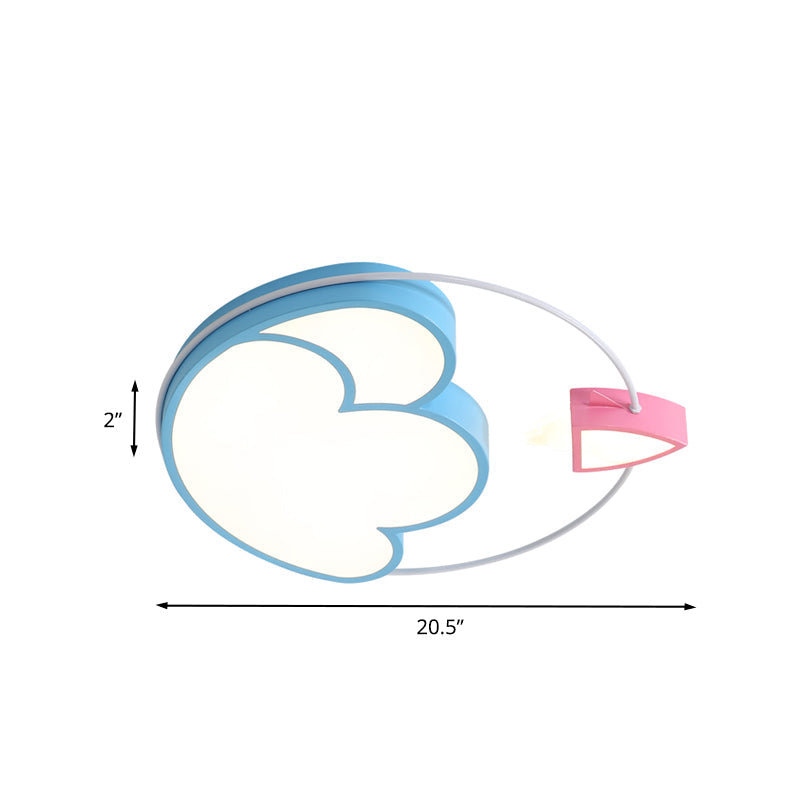 Cartoon Blue Rocket Flush Light: Led Ceiling Fixture