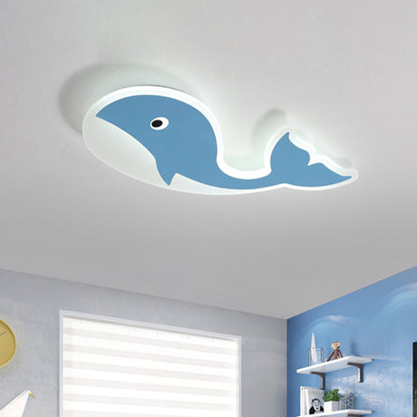 Cartoon Whale Flush Mount Lamp - Ultrathin Acrylic Led Ceiling Light For Kids Room (Pink/Blue) Blue
