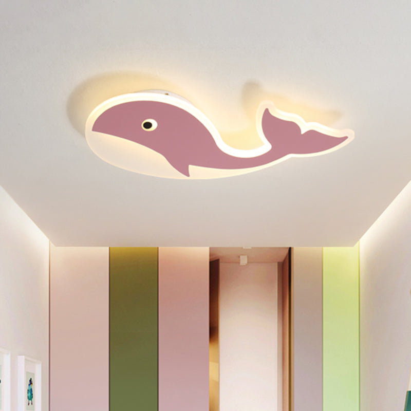 Cartoon Whale Flush Mount Lamp - Ultrathin Acrylic Led Ceiling Light For Kids’ Room (Pink/Blue)
