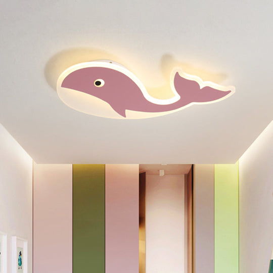 Cartoon Whale Flush Mount Lamp - Ultrathin Acrylic Led Ceiling Light For Kids’ Room (Pink/Blue)