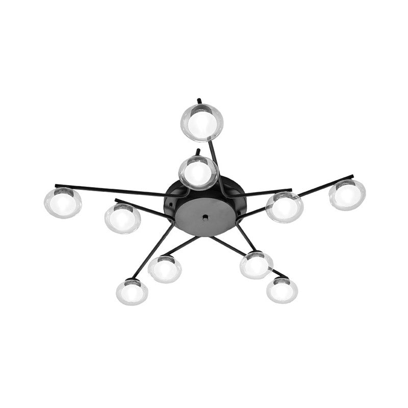 Pentagram Flush Ceiling Light With Dual Glass Shades - Kids’ Iron Semi Mount Lighting